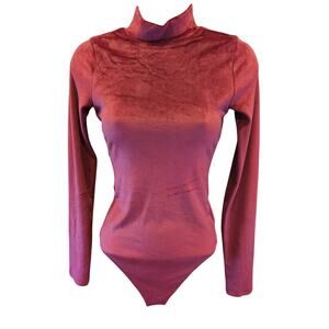 American Eagle soft & sexy velour maroon mock neck long sleeve bodysuit EUC S